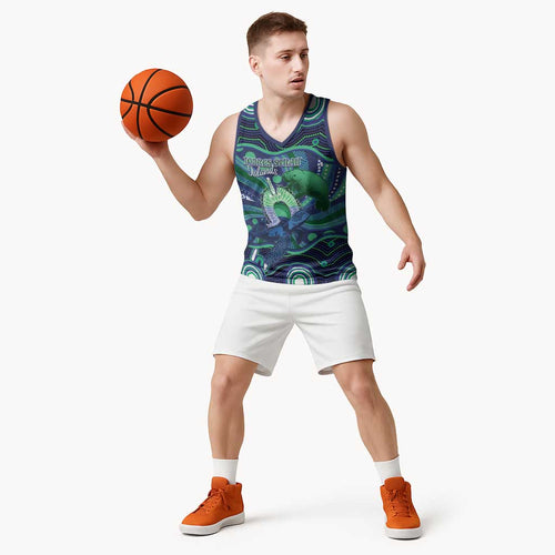 Personalised Torres Strait Islander Flag Day Basketball Jersey Dhari Australia Dugong Turtle Aboriginal Art