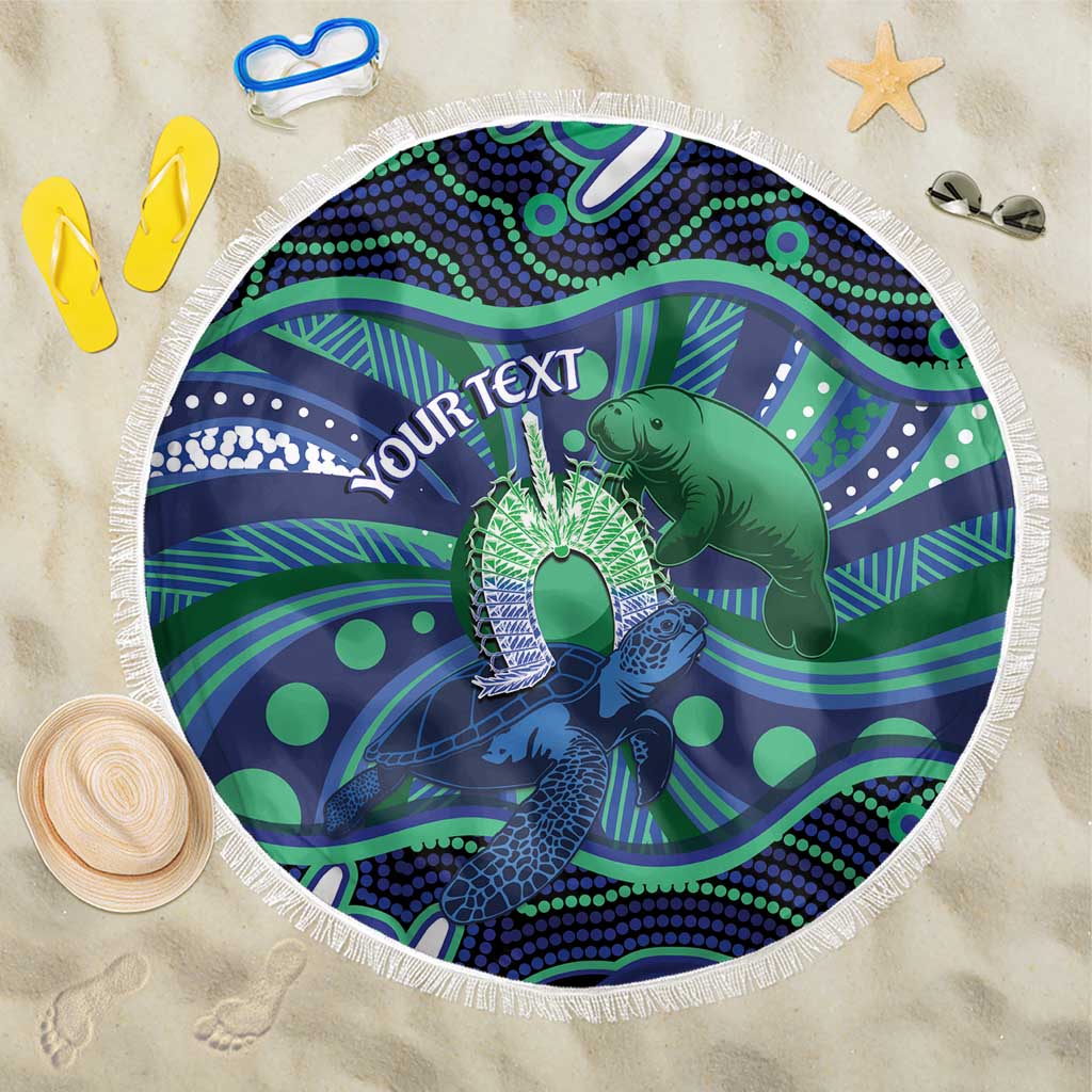 Personalised Torres Strait Islander Flag Day Beach Blanket Dhari Australia Dugong Turtle Aboriginal Art
