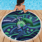 Personalised Torres Strait Islander Flag Day Beach Blanket Dhari Australia Dugong Turtle Aboriginal Art