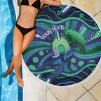 Personalised Torres Strait Islander Flag Day Beach Blanket Dhari Australia Dugong Turtle Aboriginal Art