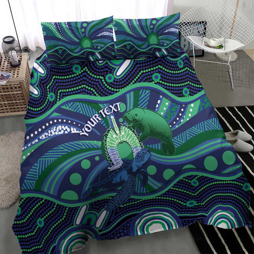 Personalised Torres Strait Islander Flag Day Bedding Set Dhari Australia Dugong Turtle Aboriginal Art