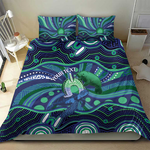 Personalised Torres Strait Islander Flag Day Bedding Set Dhari Australia Dugong Turtle Aboriginal Art