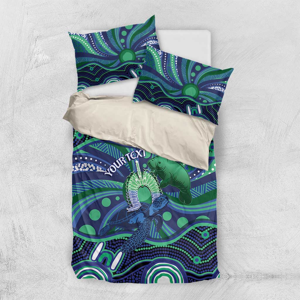 Personalised Torres Strait Islander Flag Day Bedding Set Dhari Australia Dugong Turtle Aboriginal Art