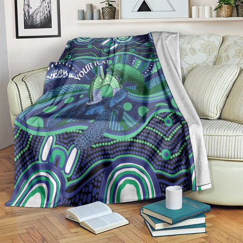 Personalised Torres Strait Islander Flag Day Blanket Dhari Australia Dugong Turtle Aboriginal Art