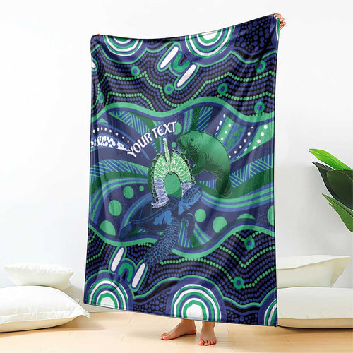 Personalised Torres Strait Islander Flag Day Blanket Dhari Australia Dugong Turtle Aboriginal Art