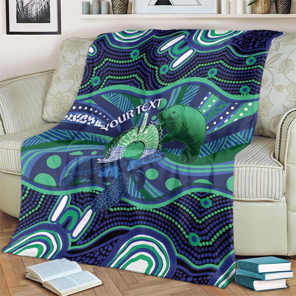 Personalised Torres Strait Islander Flag Day Blanket Dhari Australia Dugong Turtle Aboriginal Art