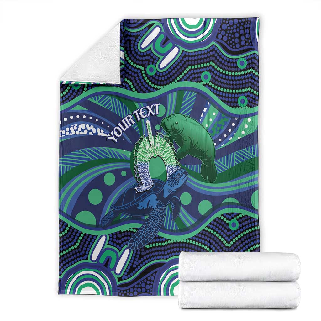 Personalised Torres Strait Islander Flag Day Blanket Dhari Australia Dugong Turtle Aboriginal Art