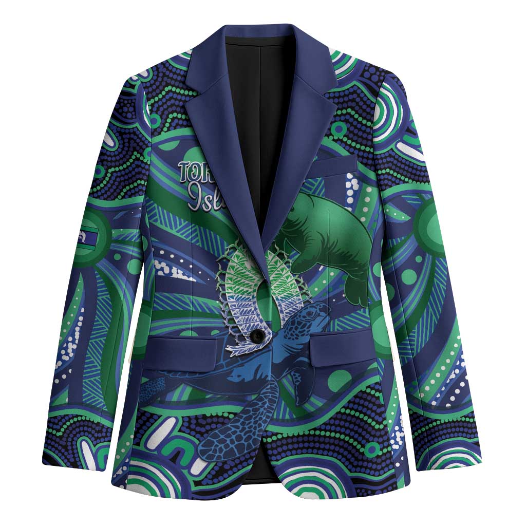Personalised Torres Strait Islander Flag Day Blazer Dhari Australia Dugong Turtle Aboriginal Art