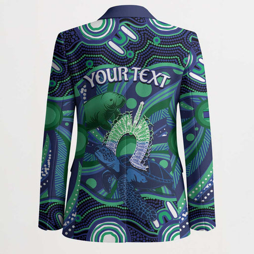 Personalised Torres Strait Islander Flag Day Blazer Dhari Australia Dugong Turtle Aboriginal Art