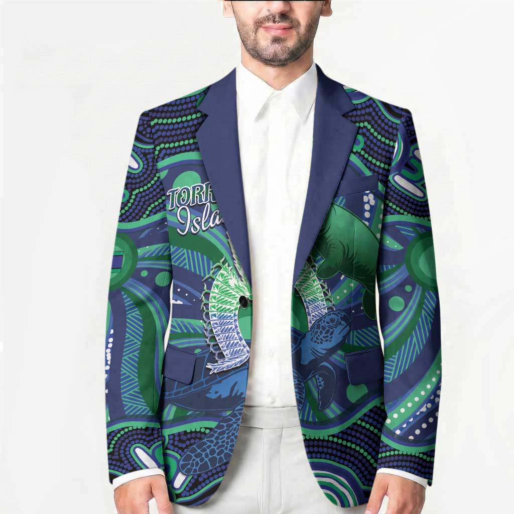 Personalised Torres Strait Islander Flag Day Blazer Dhari Australia Dugong Turtle Aboriginal Art