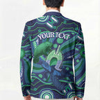 Personalised Torres Strait Islander Flag Day Blazer Dhari Australia Dugong Turtle Aboriginal Art