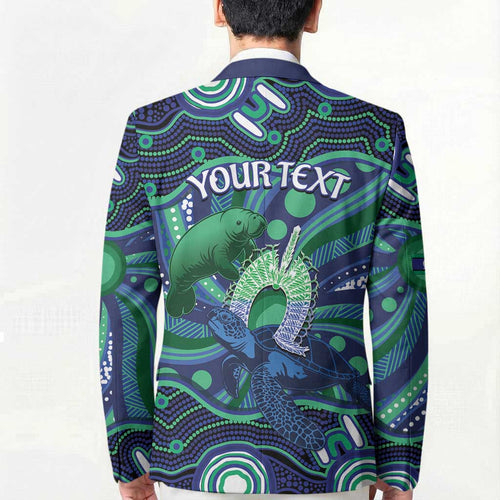 Personalised Torres Strait Islander Flag Day Blazer Dhari Australia Dugong Turtle Aboriginal Art