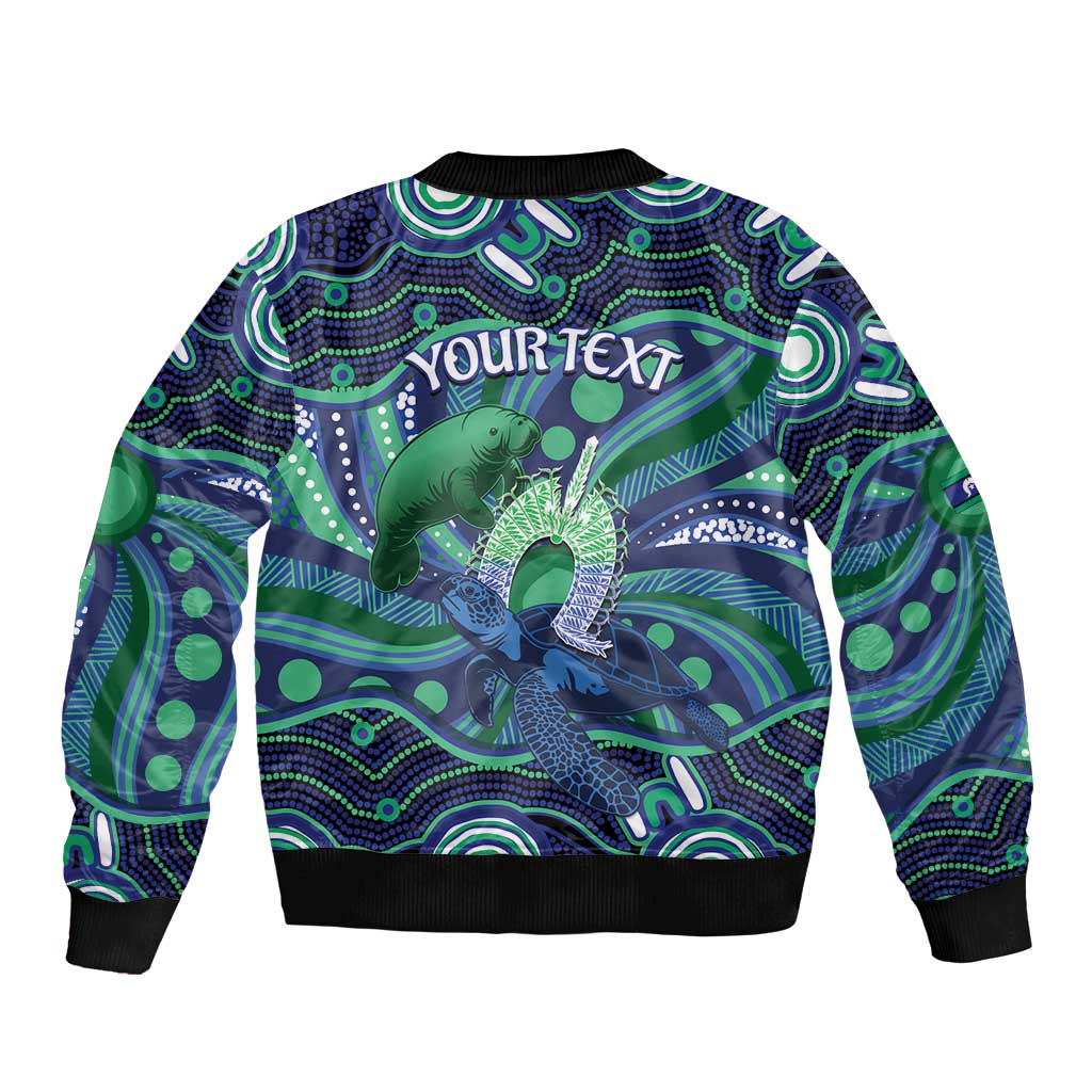 Personalised Torres Strait Islander Flag Day Bomber Jacket Dhari Australia Dugong Turtle Aboriginal Art