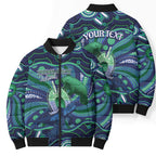 Personalised Torres Strait Islander Flag Day Bomber Puffer Jacket Dhari Australia Dugong Turtle Aboriginal Art