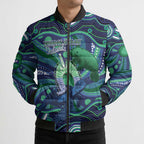 Personalised Torres Strait Islander Flag Day Bomber Puffer Jacket Dhari Australia Dugong Turtle Aboriginal Art