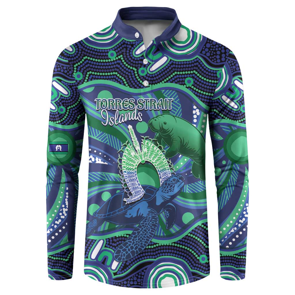 Personalised Torres Strait Islander Flag Day Button Sweatshirt Dhari Australia Dugong Turtle Aboriginal Art