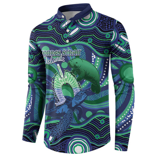 Personalised Torres Strait Islander Flag Day Button Sweatshirt Dhari Australia Dugong Turtle Aboriginal Art
