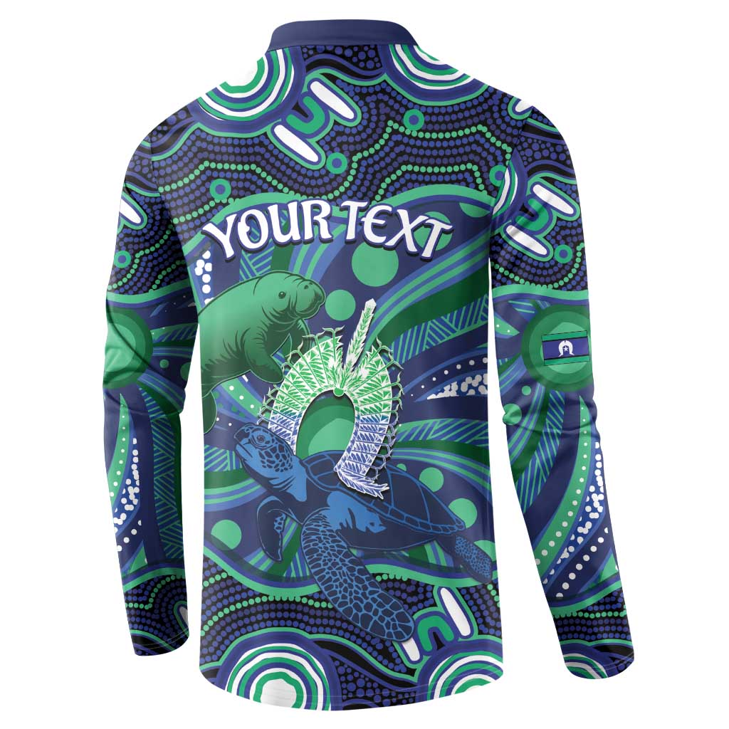 Personalised Torres Strait Islander Flag Day Button Sweatshirt Dhari Australia Dugong Turtle Aboriginal Art