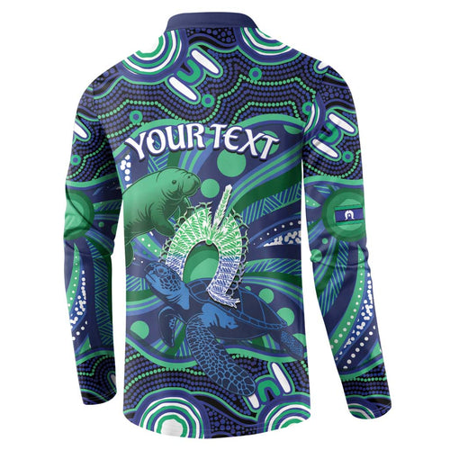 Personalised Torres Strait Islander Flag Day Button Sweatshirt Dhari Australia Dugong Turtle Aboriginal Art