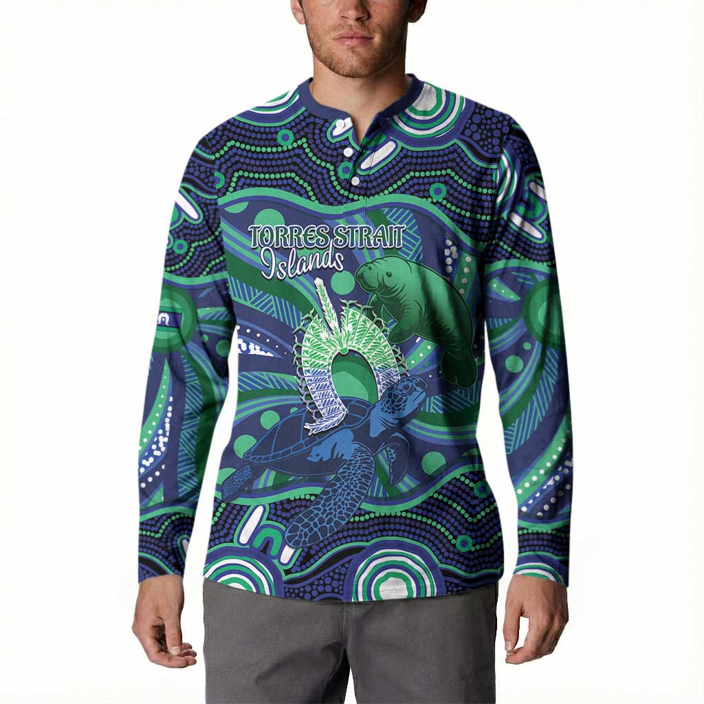 Personalised Torres Strait Islander Flag Day Button Sweatshirt Dhari Australia Dugong Turtle Aboriginal Art