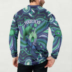 Personalised Torres Strait Islander Flag Day Button Sweatshirt Dhari Australia Dugong Turtle Aboriginal Art