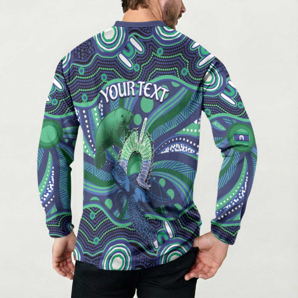 Personalised Torres Strait Islander Flag Day Button Sweatshirt Dhari Australia Dugong Turtle Aboriginal Art