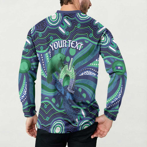 Personalised Torres Strait Islander Flag Day Button Sweatshirt Dhari Australia Dugong Turtle Aboriginal Art