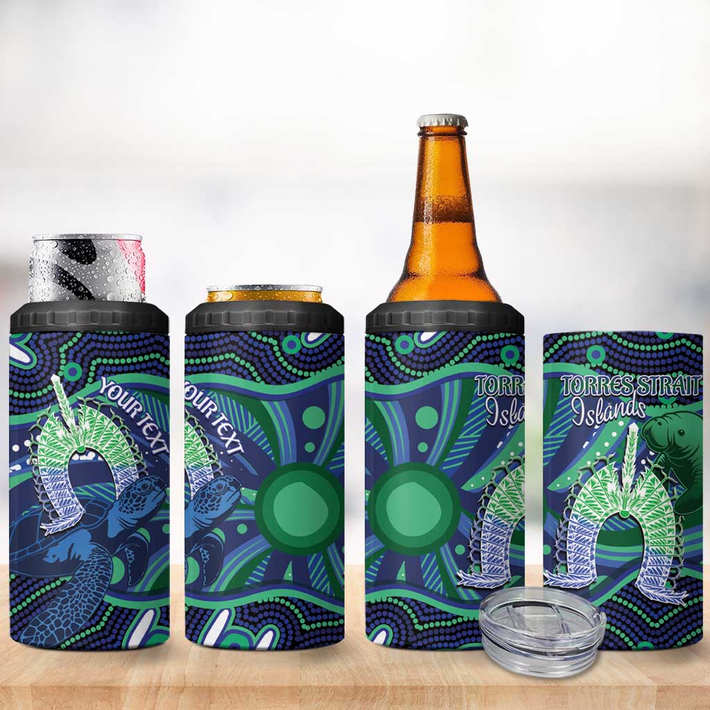 Personalised Torres Strait Islander Flag Day 4 in 1 Can Cooler Tumbler Dhari Australia Dugong Turtle Aboriginal Art