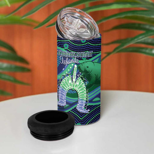 Personalised Torres Strait Islander Flag Day 4 in 1 Can Cooler Tumbler Dhari Australia Dugong Turtle Aboriginal Art