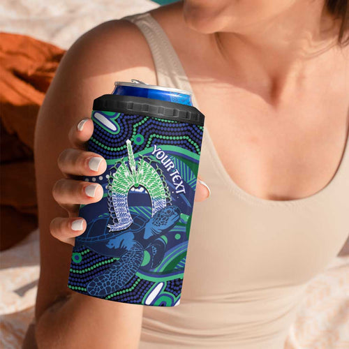Personalised Torres Strait Islander Flag Day 4 in 1 Can Cooler Tumbler Dhari Australia Dugong Turtle Aboriginal Art