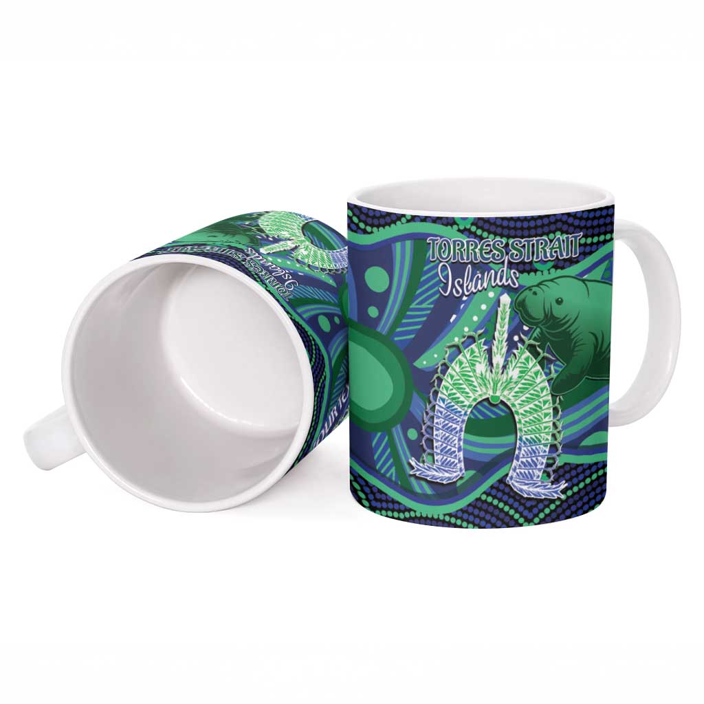 Personalised Torres Strait Islander Flag Day Ceramic Mug Dhari Australia Dugong Turtle Aboriginal Art