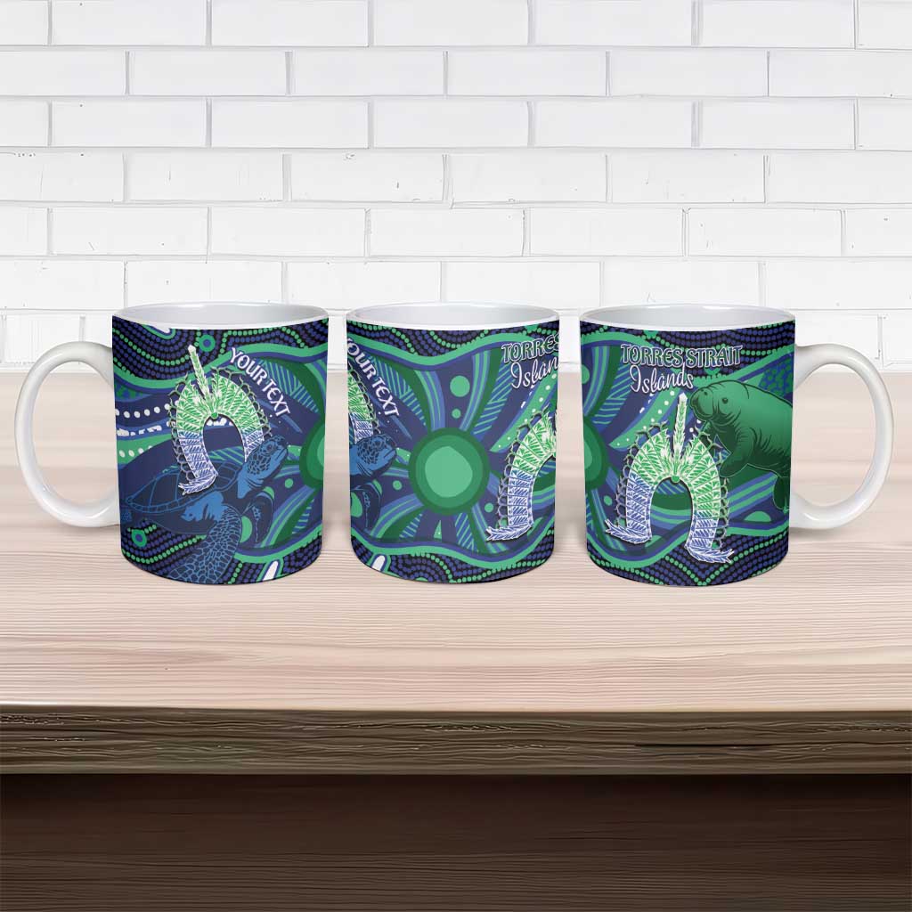 Personalised Torres Strait Islander Flag Day Ceramic Mug Dhari Australia Dugong Turtle Aboriginal Art