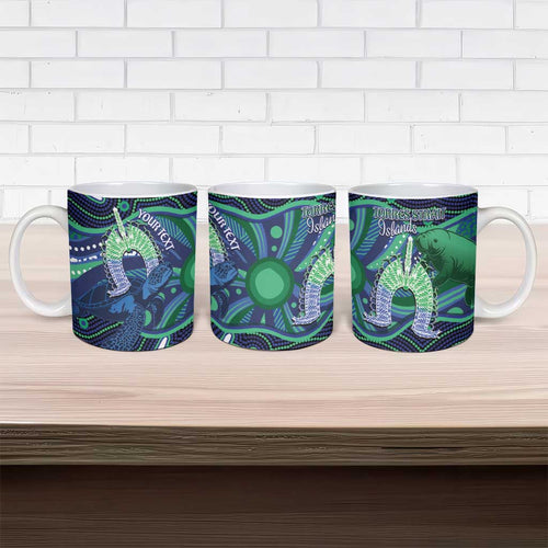 Personalised Torres Strait Islander Flag Day Ceramic Mug Dhari Australia Dugong Turtle Aboriginal Art