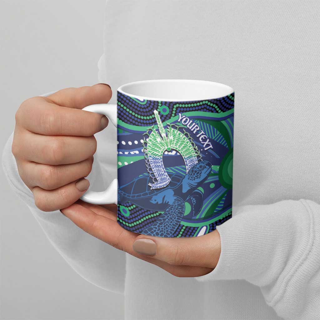 Personalised Torres Strait Islander Flag Day Ceramic Mug Dhari Australia Dugong Turtle Aboriginal Art
