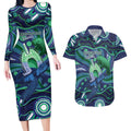 Personalised Torres Strait Islander Flag Day Couples Matching Long Sleeve Bodycon Dress and Hawaiian Shirt Dhari Australia Dugong Turtle Aboriginal Art