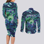 Personalised Torres Strait Islander Flag Day Couples Matching Long Sleeve Bodycon Dress and Long Sleeve Button Shirt Dhari Australia Dugong Turtle Aboriginal Art