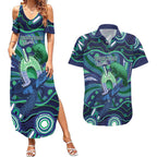 Personalised Torres Strait Islander Flag Day Couples Matching Summer Maxi Dress and Hawaiian Shirt Dhari Australia Dugong Turtle Aboriginal Art