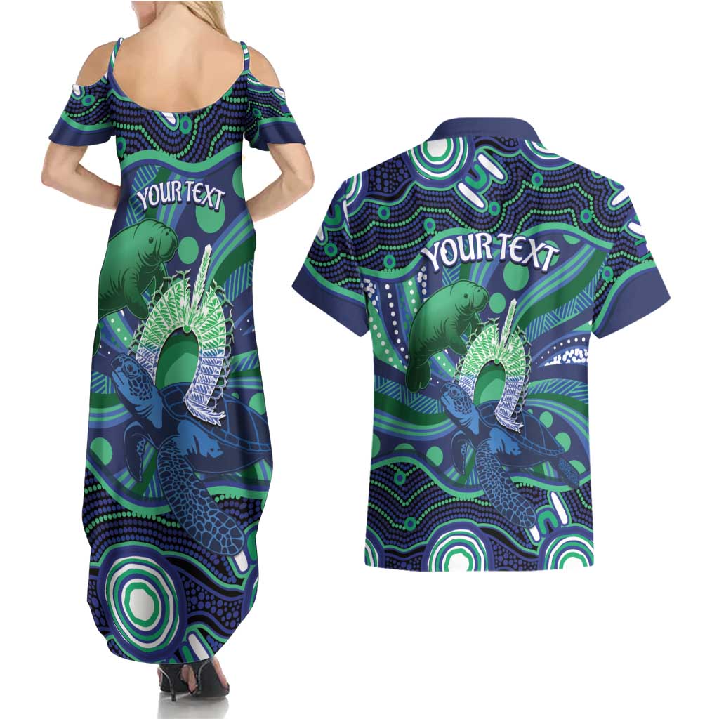Personalised Torres Strait Islander Flag Day Couples Matching Summer Maxi Dress and Hawaiian Shirt Dhari Australia Dugong Turtle Aboriginal Art