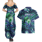 Personalised Torres Strait Islander Flag Day Couples Matching Summer Maxi Dress and Hawaiian Shirt Dhari Australia Dugong Turtle Aboriginal Art