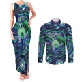 Personalised Torres Strait Islander Flag Day Couples Matching Tank Maxi Dress and Long Sleeve Button Shirt Dhari Australia Dugong Turtle Aboriginal Art