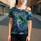 Personalised Torres Strait Islander Flag Day Cross Shoulder Shirt Dhari Australia Dugong Turtle Aboriginal Art