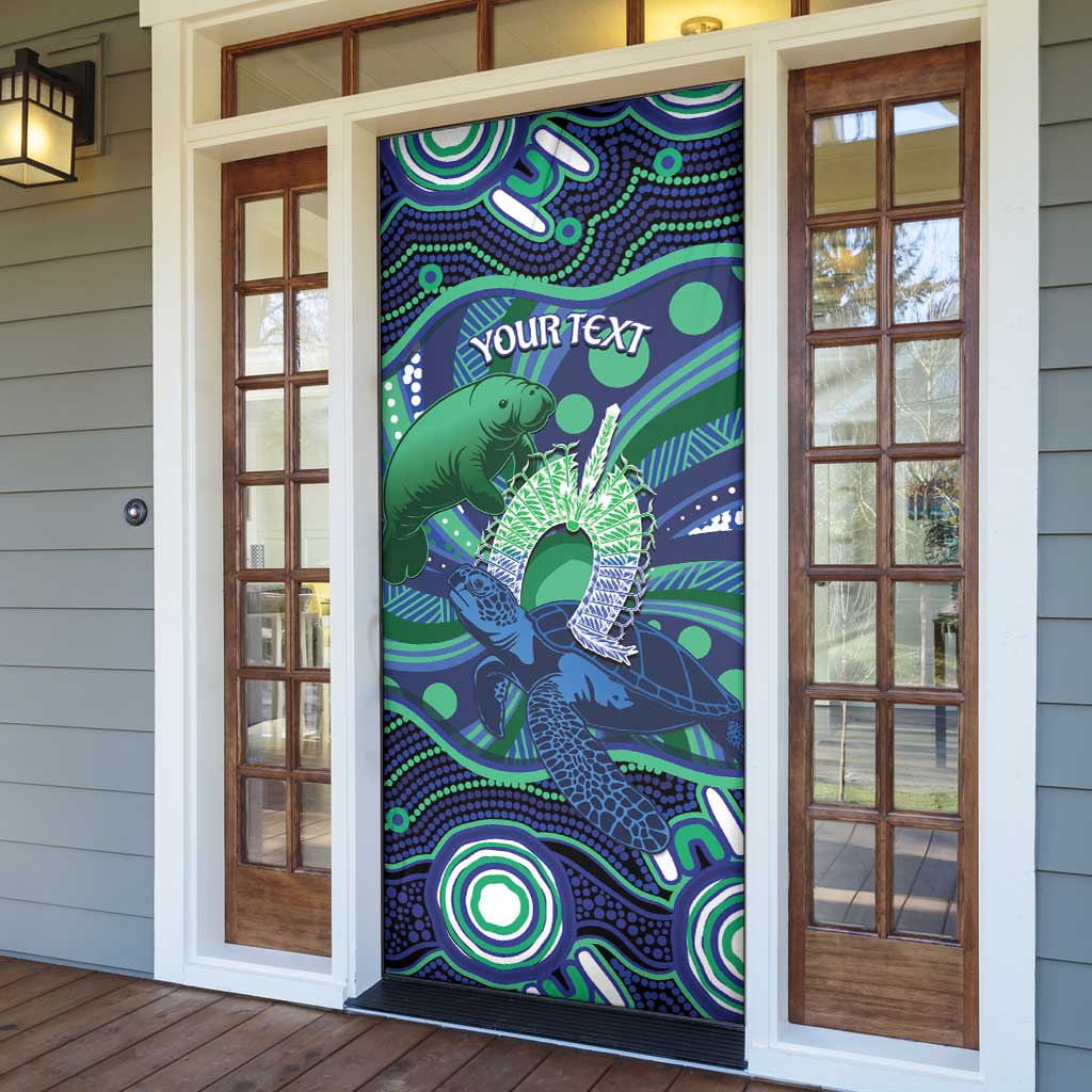 Personalised Torres Strait Islander Flag Day Door Cover Dhari Australia Dugong Turtle Aboriginal Art