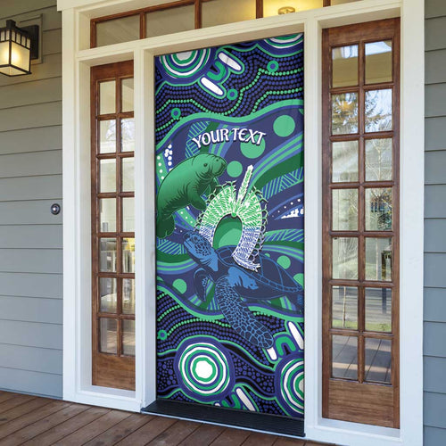 Personalised Torres Strait Islander Flag Day Door Cover Dhari Australia Dugong Turtle Aboriginal Art