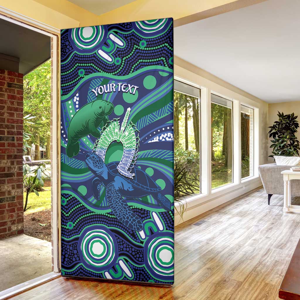 Personalised Torres Strait Islander Flag Day Door Cover Dhari Australia Dugong Turtle Aboriginal Art