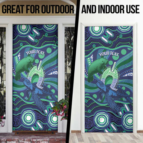 Personalised Torres Strait Islander Flag Day Door Cover Dhari Australia Dugong Turtle Aboriginal Art