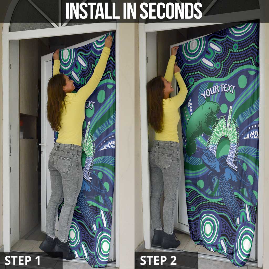 Personalised Torres Strait Islander Flag Day Door Cover Dhari Australia Dugong Turtle Aboriginal Art