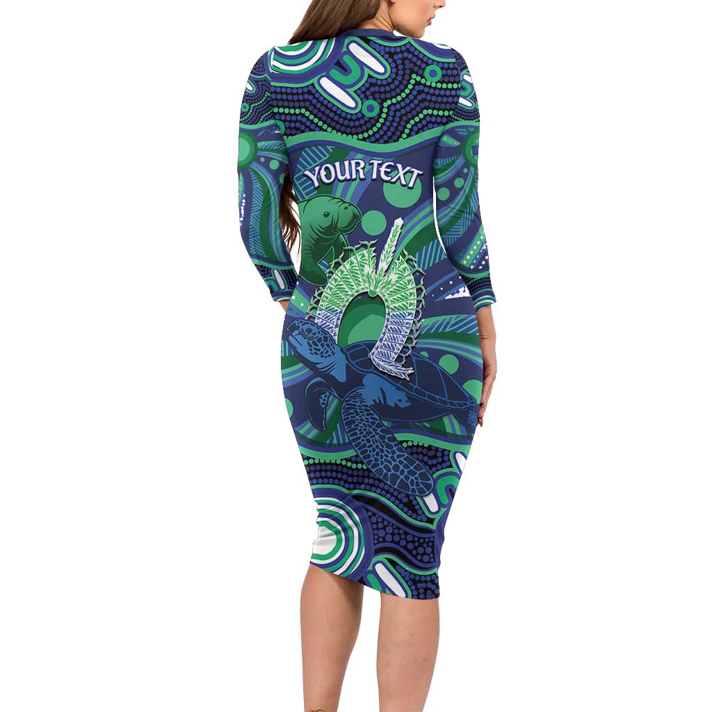 Personalised Torres Strait Islander Flag Day Family Matching Long Sleeve Bodycon Dress and Hawaiian Shirt Dhari Australia Dugong Turtle Aboriginal Art
