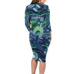 Personalised Torres Strait Islander Flag Day Family Matching Long Sleeve Bodycon Dress and Hawaiian Shirt Dhari Australia Dugong Turtle Aboriginal Art