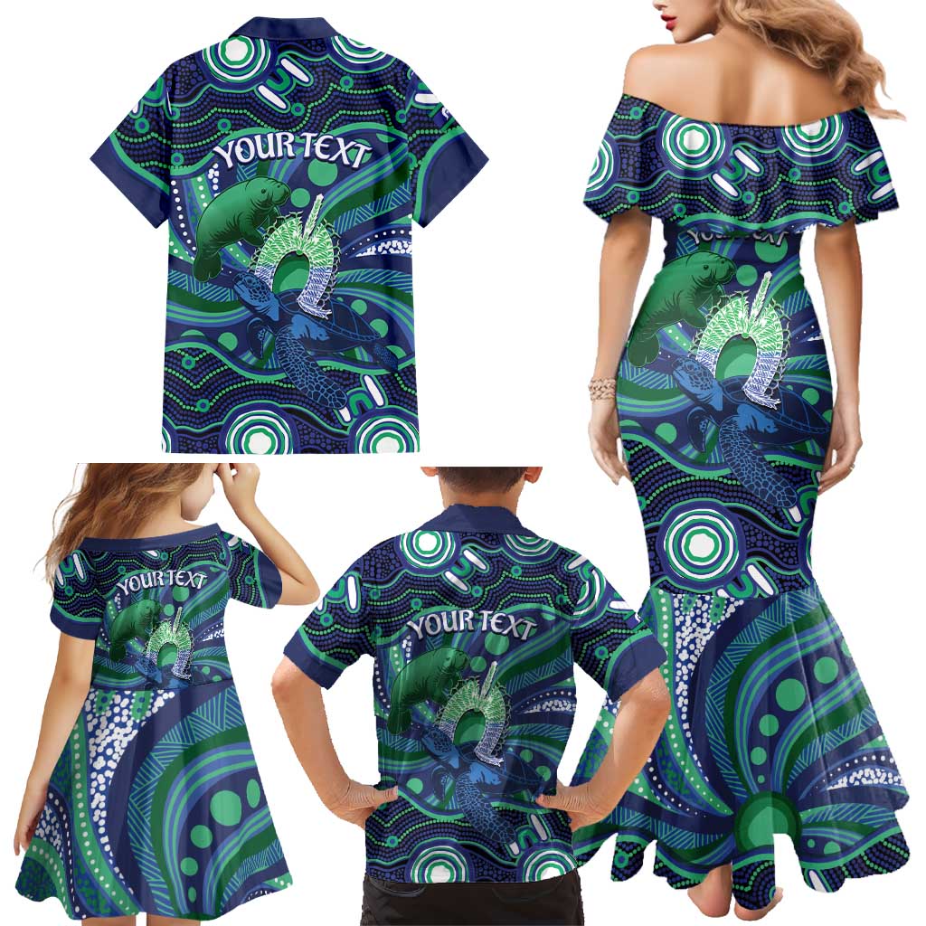 Personalised Torres Strait Islander Flag Day Family Matching Mermaid Dress and Hawaiian Shirt Dhari Australia Dugong Turtle Aboriginal Art