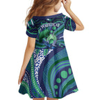 Personalised Torres Strait Islander Flag Day Family Matching Off The Shoulder Long Sleeve Dress and Hawaiian Shirt Dhari Australia Dugong Turtle Aboriginal Art